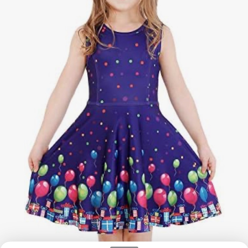 Purple Birthday Dress Balloon Print Kids Casual Size XL